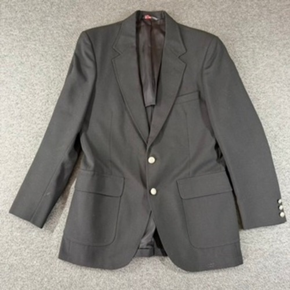 Stafford Mens Vintage Blazer Black Silver Crest Buttons Made in USA SZ 40R